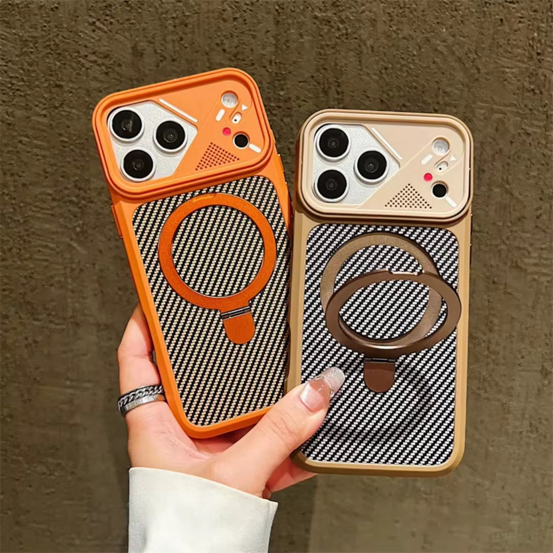 Carbon Fiber MagSafe Stand Case – Shockproof Magnetic Cover with 360° Ring Holder