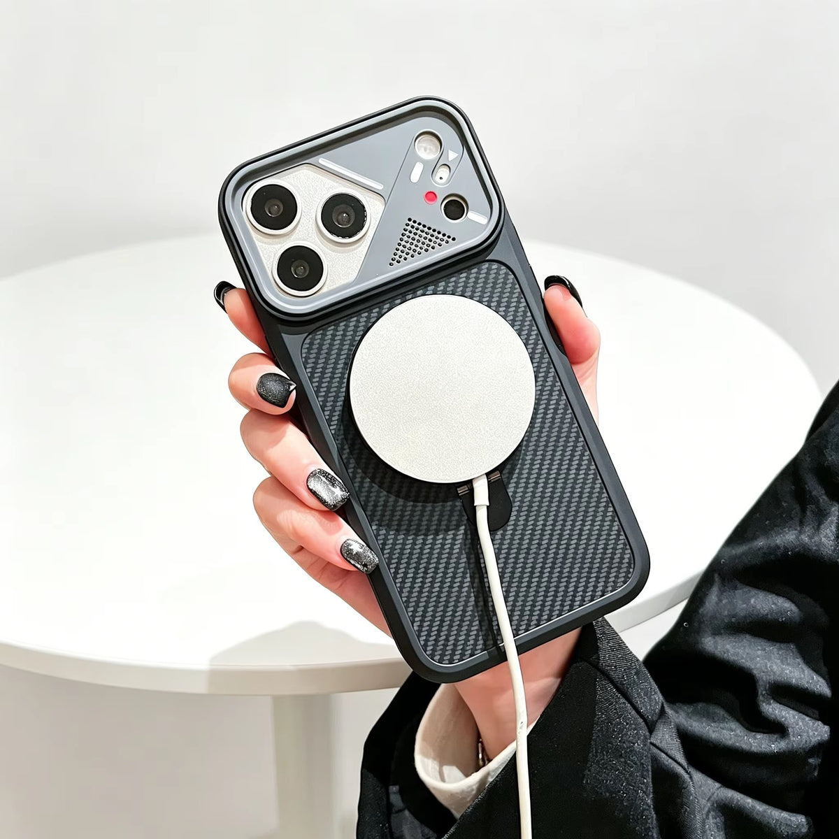 Carbon Fiber MagSafe Stand Case – Shockproof Magnetic Cover with 360° Ring Holder