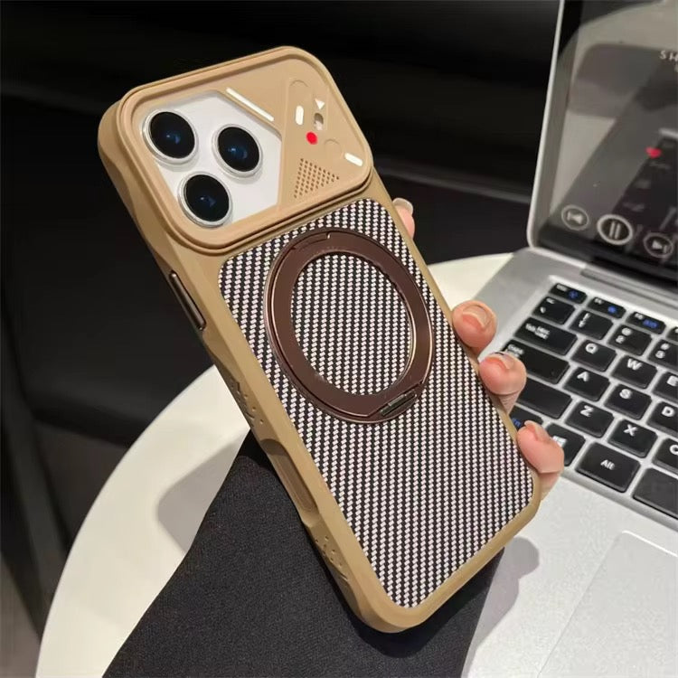 Carbon Fiber MagSafe Stand Case – Shockproof Magnetic Cover with 360° Ring Holder