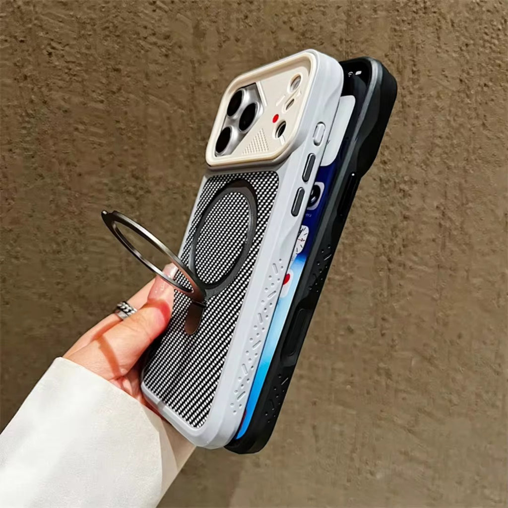Carbon Fiber MagSafe Stand Case – Shockproof Magnetic Cover with 360° Ring Holder