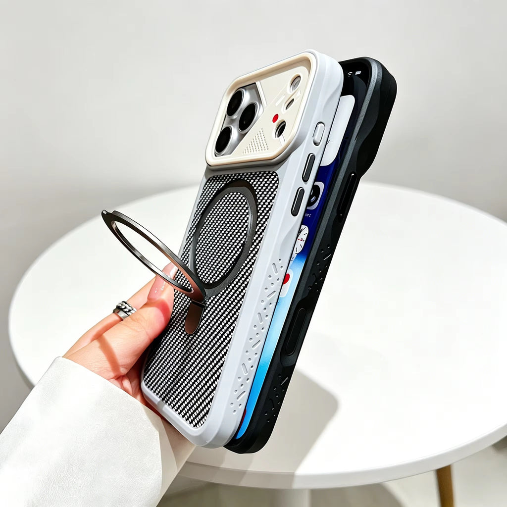 Carbon Fiber MagSafe Stand Case – Shockproof Magnetic Cover with 360° Ring Holder