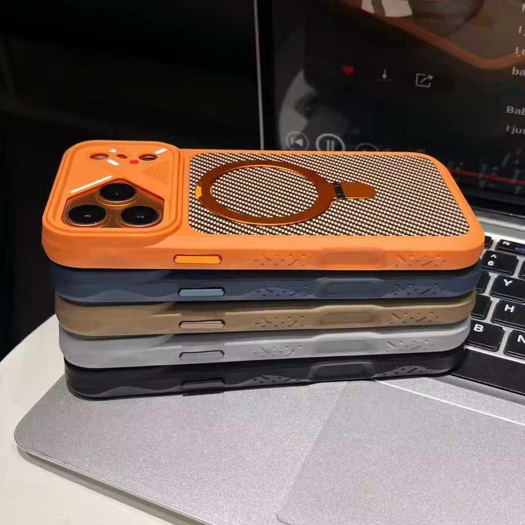 Carbon Fiber MagSafe Stand Case – Shockproof Magnetic Cover with 360° Ring Holder