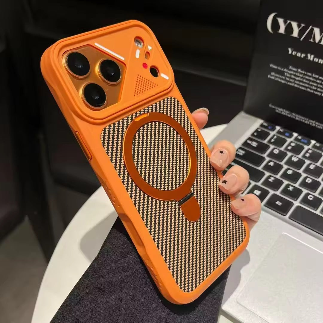 Carbon Fiber MagSafe Stand Case – Shockproof Magnetic Cover with 360° Ring Holder