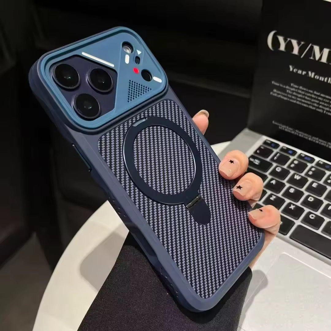 Carbon Fiber MagSafe Stand Case – Shockproof Magnetic Cover with 360° Ring Holder